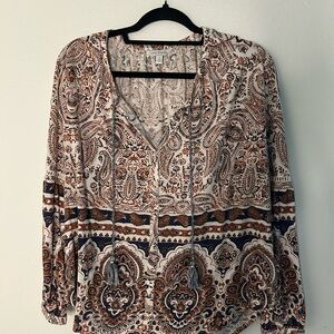 Lucky Brand Brown and Cream Paisley Blouse